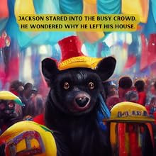 Bear in a colorful crowd scene